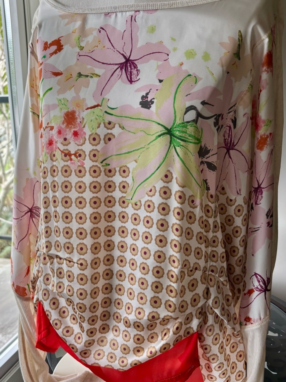 Exec Cond Anthropologie Tiny Brand Floral Mix-Print Boho Satin Blouse in Cream